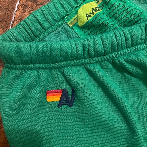 Aviator Nation Green Sweatpants with Pink Orange and Yellow Stripes - Picture 4 of 5